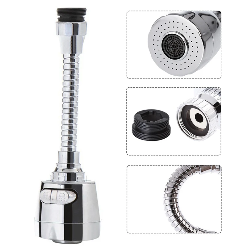 Shower Head Water Saving Flexible Faucet Sprayer Extender Bendable Kitchen Sink Tap Rotary Filter Head