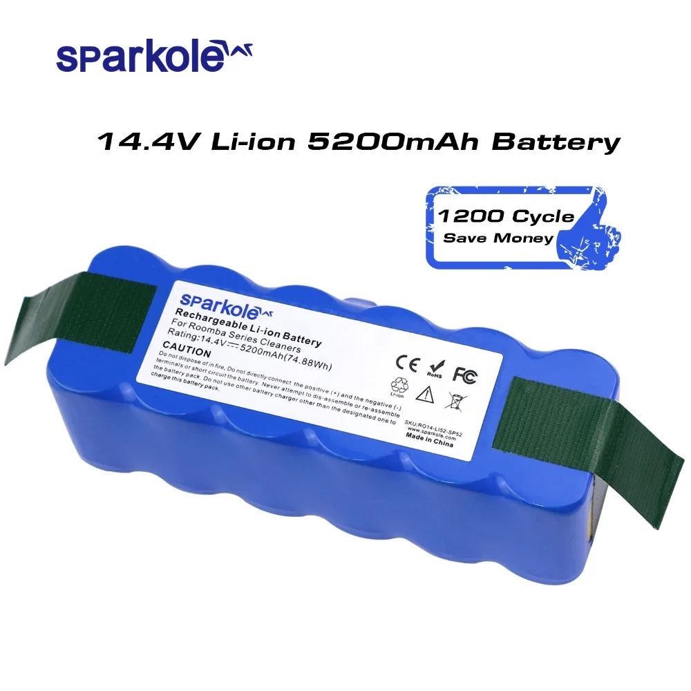 Sparkole 5.2Ah 14,4 V Батарея литий-ионный Батарея для irobot Roomba 500 600 700 800 Series с импортированными ячейками 510 530 620 650 770 780 880