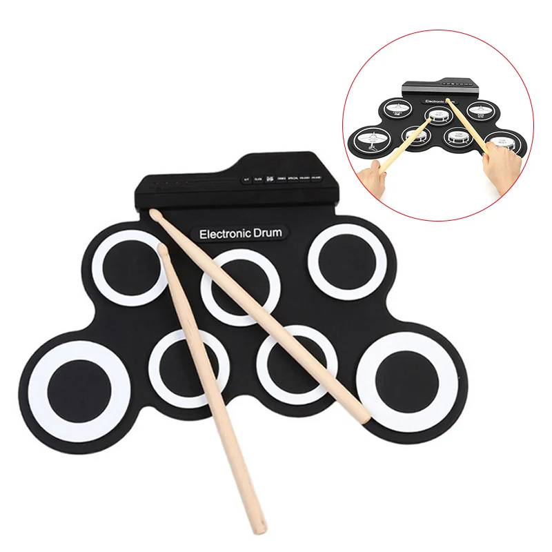 

HOT Digital Electronic Roll Up Drum Set Kit 7 Silicon Drum Pads USB Powered +Drumsticks Foot Pedals HV99