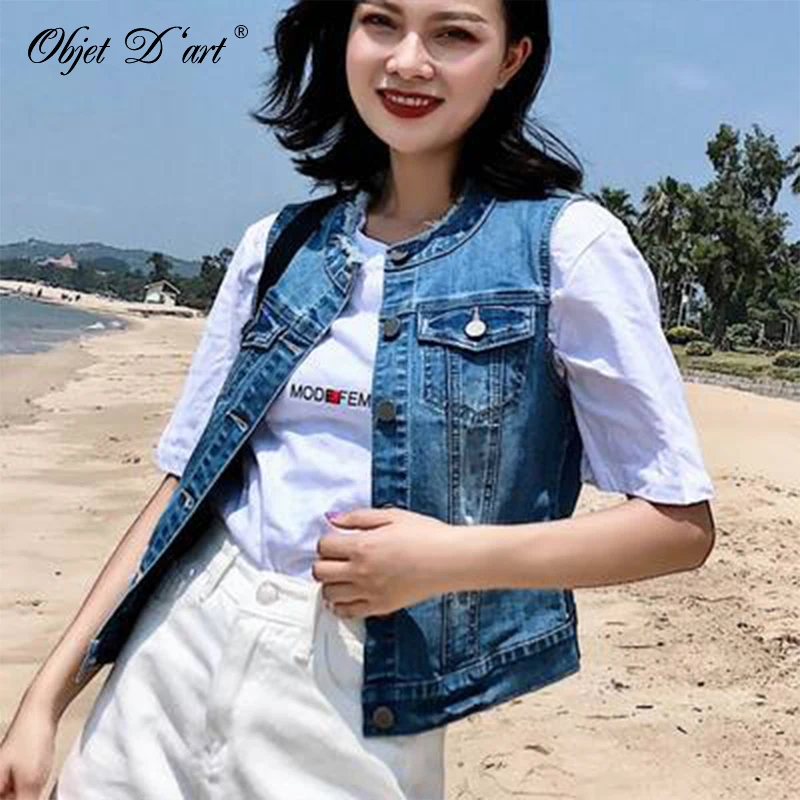 

Autumn Denim Vest Women Casual Colete Coat Slim Sleeveless Jacket Vintage Cardigan Jean Sleeveless Breasted brand Woman Clothing