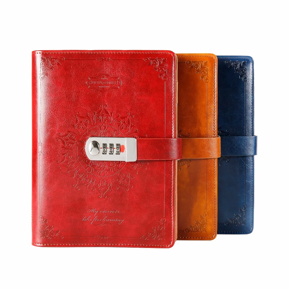 NEW leather Notebook Diary with lock code Bussiness Vintage diary