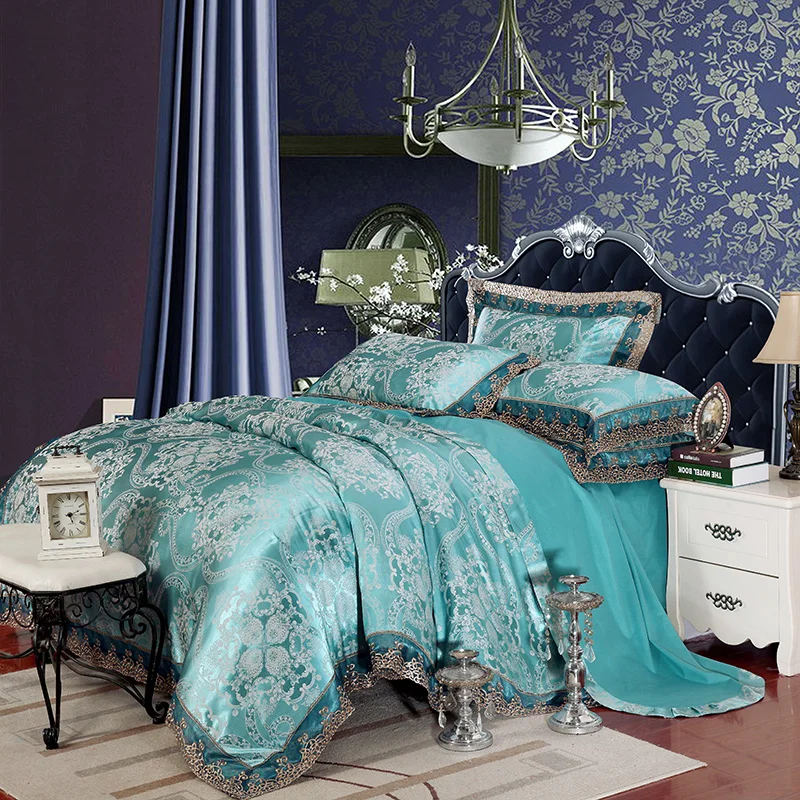 

Luxury Silk Bedding Set Embroidery Bed Linens Tencel Satin Bed Sheet Set Jacquard Bedclothes Queen/King Size Bed cover 4/6pcs