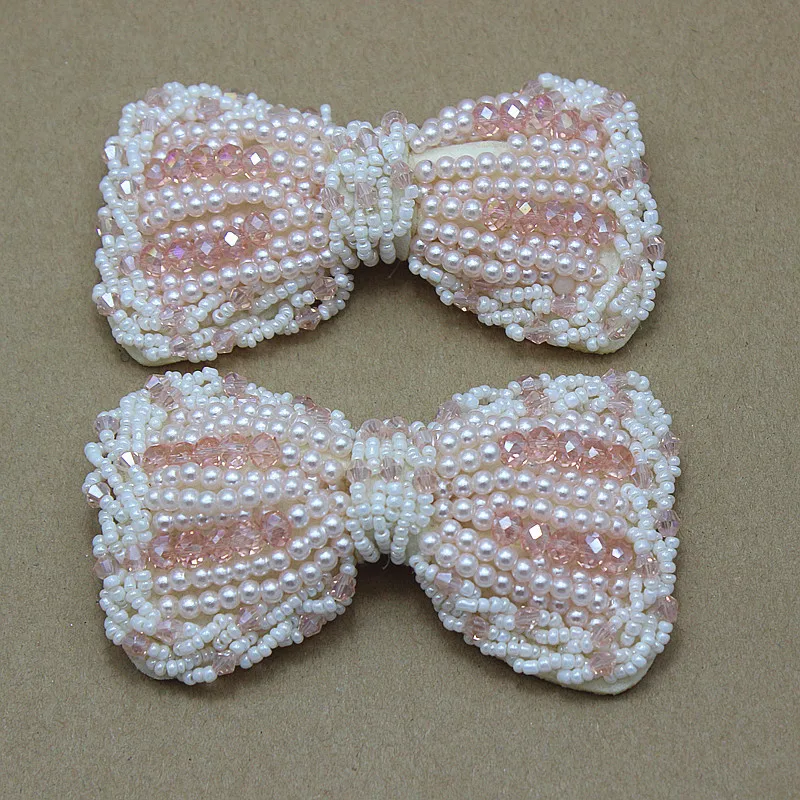 

wedding pink Pearl Bows DIY handmade bows with Crystal beads for Bridal headband shoes dress hair accessories 200pcs/lot