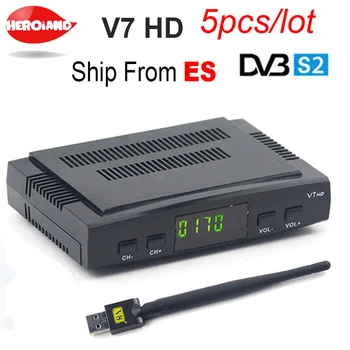 

5pc V7 HD Receptor Digital Decoder DVB S2 Tuner Suppprt PowerVu,BISS USB WIFI clines DVB-S2 Youtube HD V7 Satellite Receiver box
