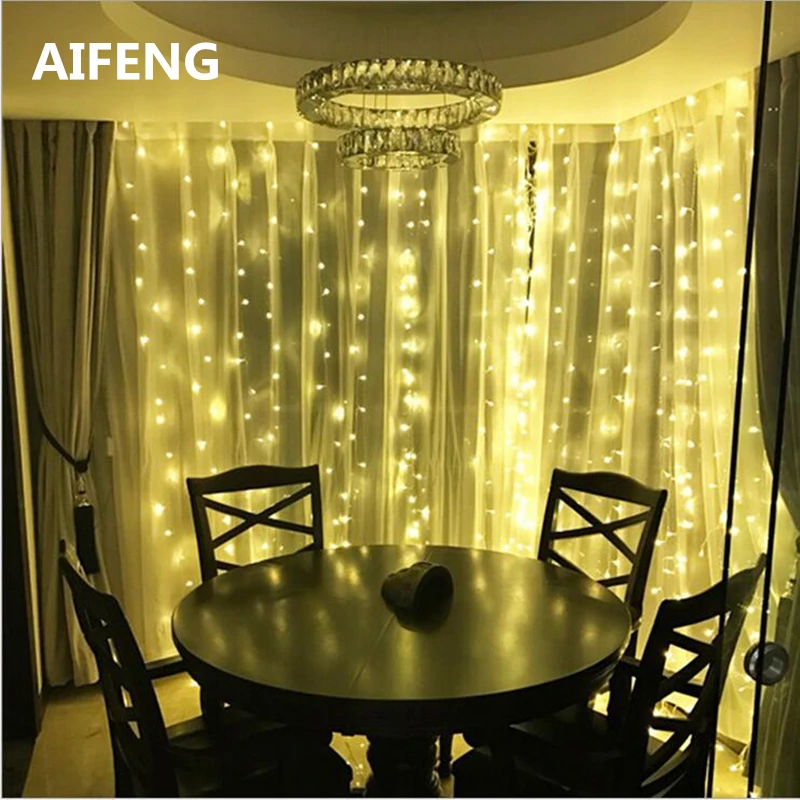 AIFENG Christmas Lights Curtain 3X3M 300led 3X1 5M 144led 3 2M 192led Curtain Led String Light