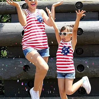 

Mommy&Me Summer Girls Sleeveless American Flag Print Vest 4th Of July Striped Tank Tops Family Matching Clothes мама и до