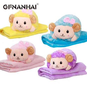 

1pc 40cm lying cute sheep 2 in 1 plush toy stuffed soft kawaii plush pillow & blanket dolls for children birthday gift