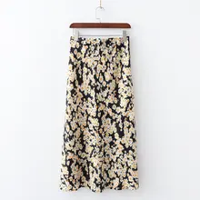 Женская юбка длиной до лодыжки с цветочным принтом в стиле ретро, плиссированные модные юбки с молнией сбоку