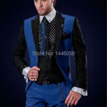На заказ, приталенный мужской заостренный лацкан, синие и черные свадебные смокинги для жениха, мужской костюм, Лучший человек(куртка+ брюки+ жилет+ галстук