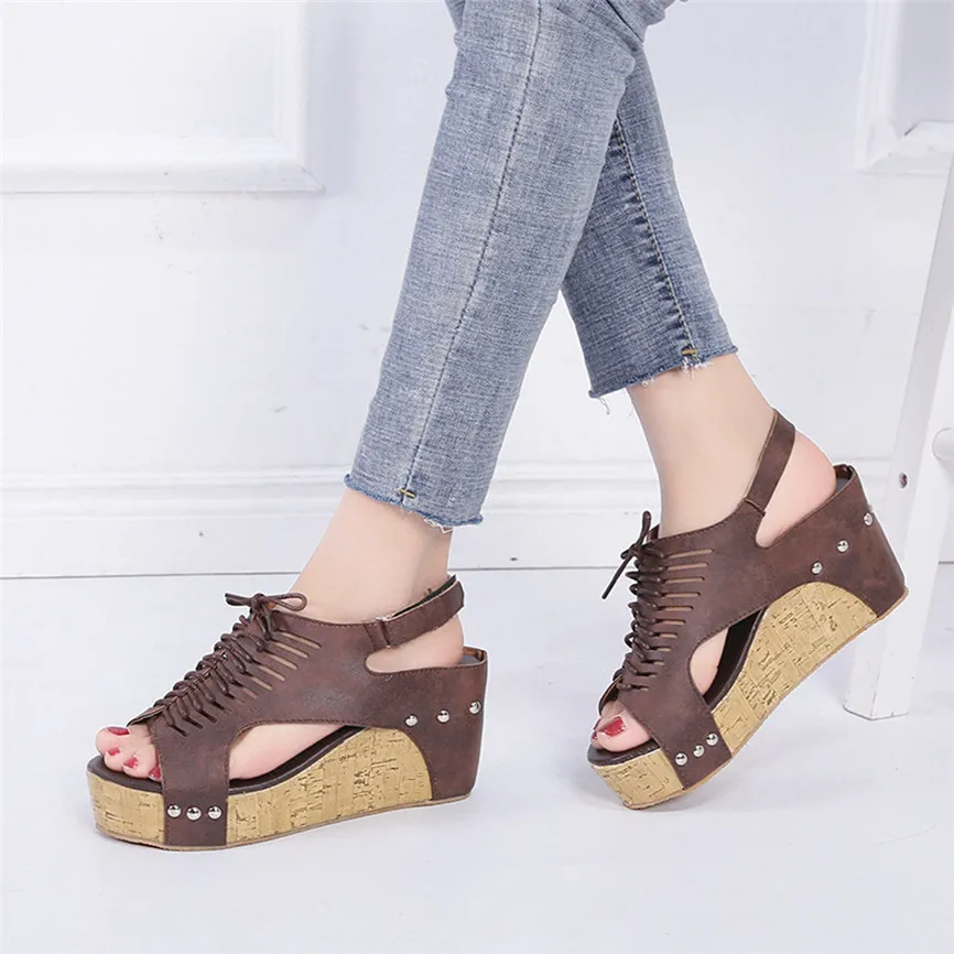 

Women Ladies SummerWomen Open Toe Breathable Beach Sandals Rome Elastic Band Casual Wedges Shoes Wedge Style For Women