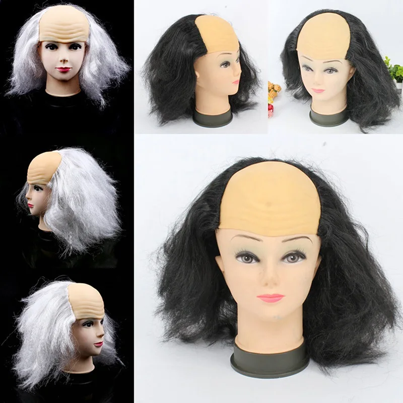 

Bald Wig Old Lady Wigs Halloween Party Cosplay Prop Black Grayish White Masquerade Supplies Halloween Party Gadgets