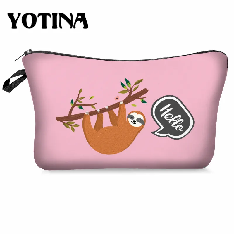 Yotina الكسلان طباعة سفر التجميل حقيبة المرأة سستة يشكلون حقيبة حقيبة مستحضرات تجميل منظم كيس التخزين أدوات الزينة الجمال أكياس