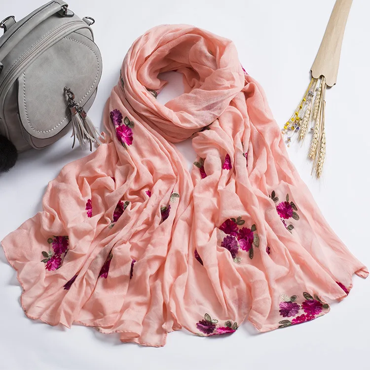 

spring and summer scarf women's national wind shawl Embroidered linen flower cotton and linen embroidered scarf sunscreen