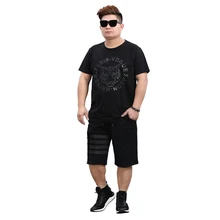Головы тигра письма узор модные повседневные oevesized футболка и Шорты костюм Лето высококачественный хлопок Мужские Комплект с шортами