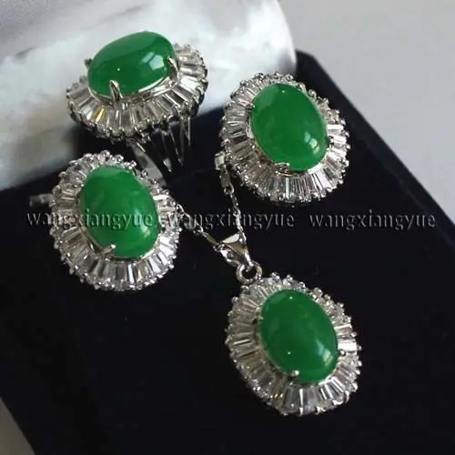 

10x10 jewerly free shipping>Green Link Earrings/Ring/ Necklace Pendant Set AAA