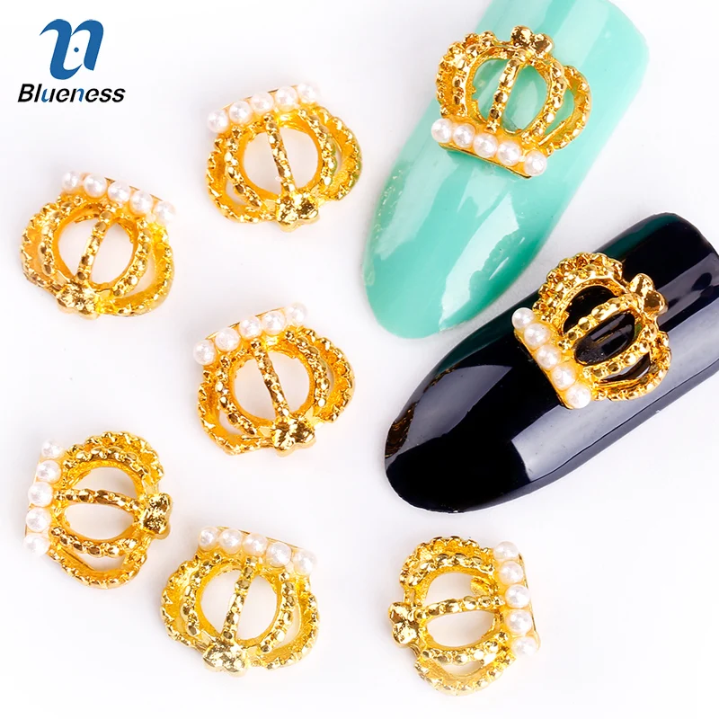 Blueness 10Pcs/lot 3D Glitter Nail Tools Alloy Rhinestone Decoration Gold Crown Design Tips Studs Wholesales TN553 | Красота и