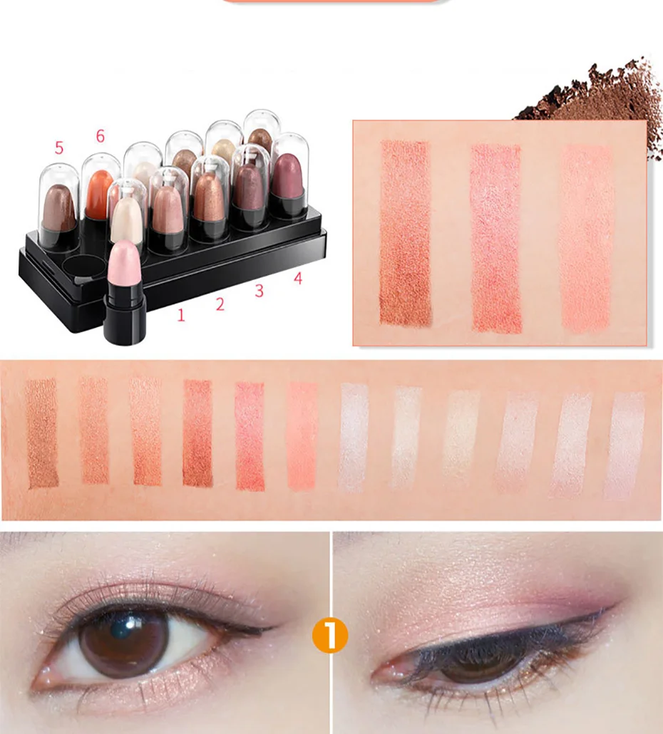 MAYCREATE бренда тени для век Макияж комплект ручки Косметическая Shimmer Eye Shadow комплект Водонепроницаемый длительный Красота глаза 12 шт. 1 компл