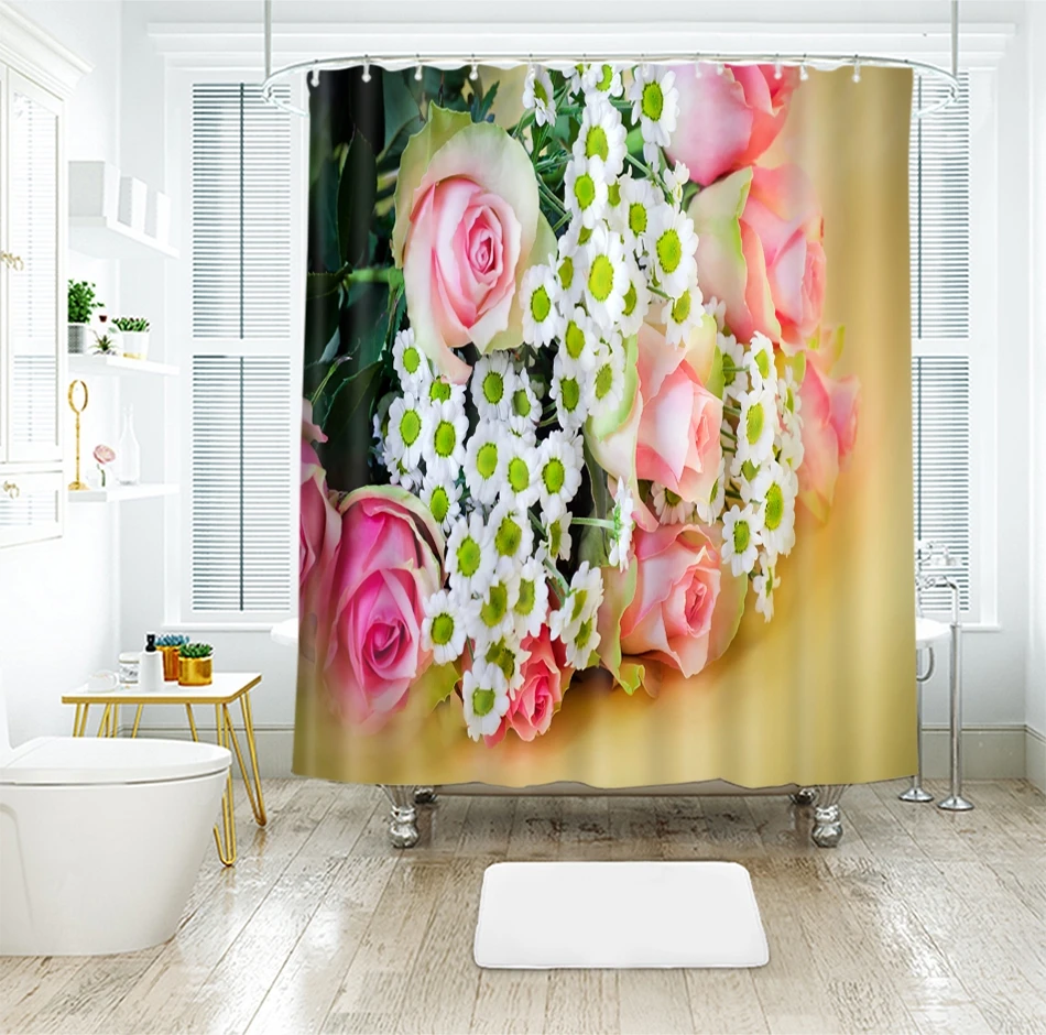 

Rich Flowers Pattern 3d Orchid and Butterfly Shower Curtains Beauty Bathroom Curtain Thicken Waterproof Thickened Bath Curtain