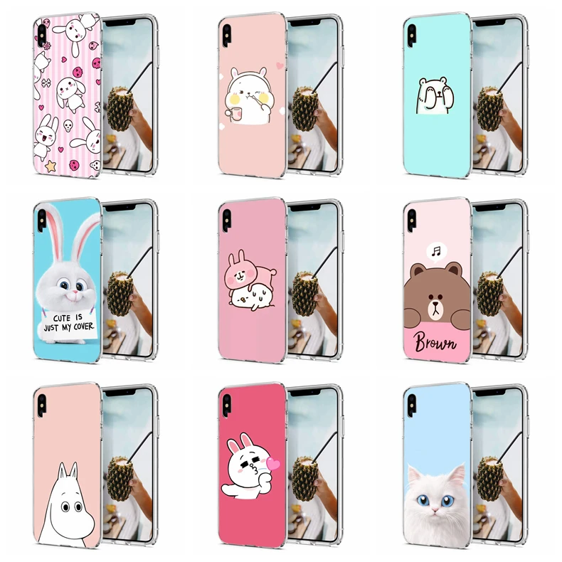 TPU Luxury For iPhone 7 8 Plus 6 6S Soft Cover Design Cat Cartoon Bear X XS XR Max Phone Back Fundas E194 |