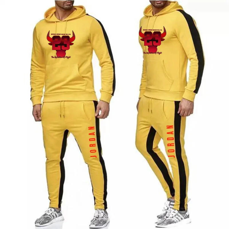 New Tracksuit men hoodie Set off white Sportswear Sets Fleece sweatshirt suit Jordan 23 stripes Sweatpants Malechandal hombre