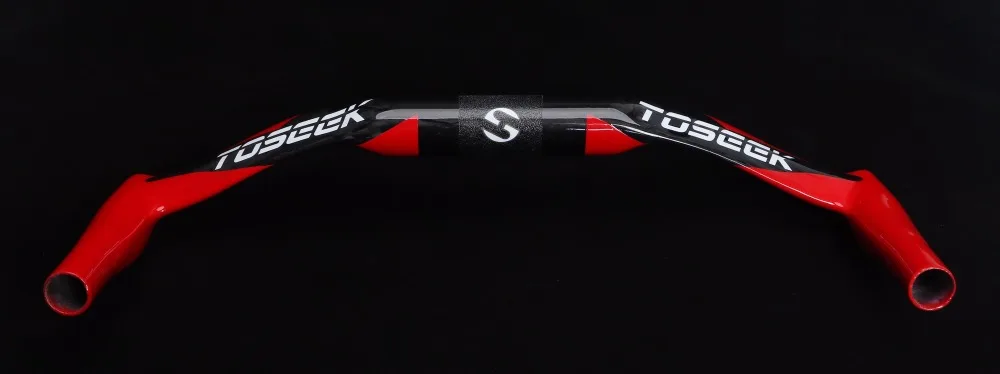 TOSEEK углеродного волокна дорожный велосипед руль TT велосипед Запчасти 31,8 мм красный/белый UD Глянец 400/420/440 мм