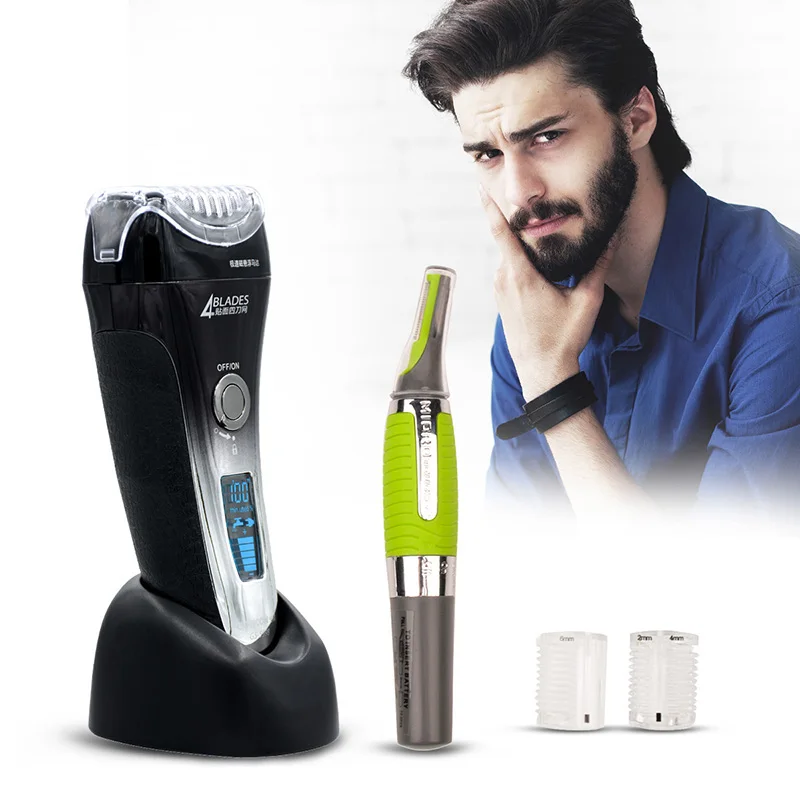 

Hot LCD Display Electric Shaver 4 Blade Rechargeable Mens Shaving Razor Quick Charge Barbeador +Gift Nose Ear Hair Trimmer S34