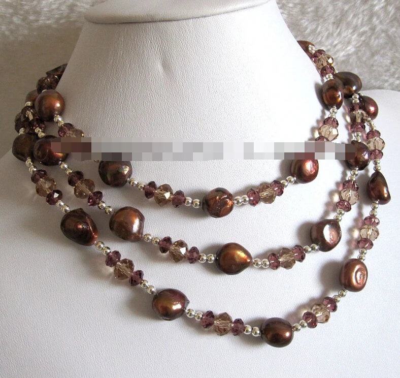 

0798 Coffee Freshwater Pearl Crystal Necklace