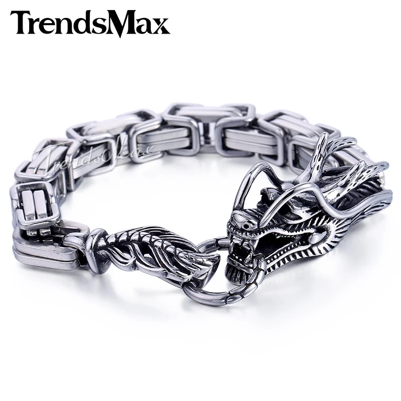 Для Мужчин's Браслеты Клык дракона, византийский пшеницы соединения кабеля 316L Нержавеющая сталь браслет мужской кожаный браслет ювелирные изделия 9/10 мм KHB448