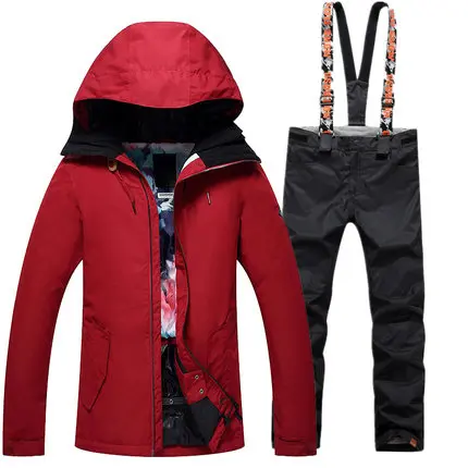 

GSOU SNOW 2017 New Female Ski Suit Winter Long Pure Color Warm Windproof Waterproof Ski Jacket+Ski Pants For Women Size XS-L