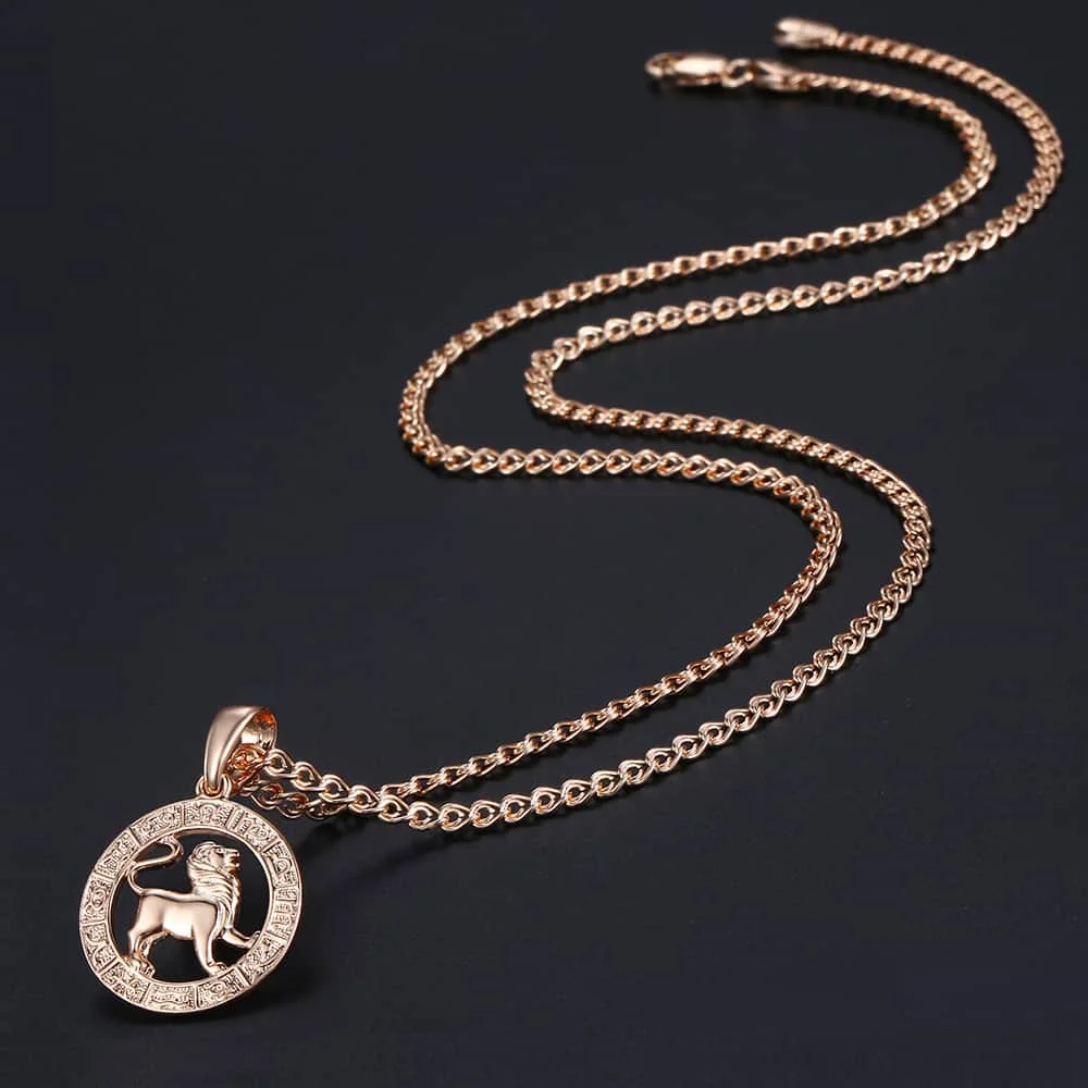 Leo 12, ожерелье со знаком зодиака для женщин и мужчин, 585, розовое золото, ожерелье с подвеской, мужские ювелирные изделия, модные личные подарки на день рождения GP182