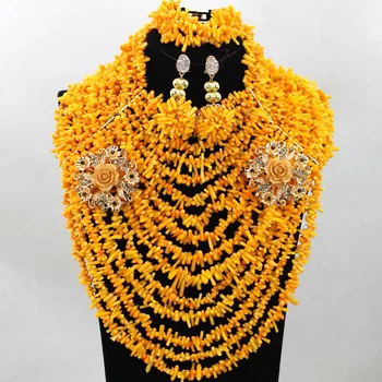 

Marvelous African Wedding Jewelry Sets Orange Coral Beads Jewelry Set 15 Layers Full Beads Necklace Set Free Shipping CNR502