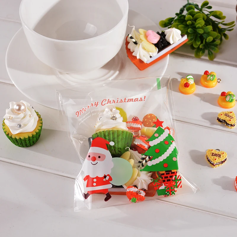 50PCs Christmas Self Adhesive Seal Plastic Bags Candy Cookies Pouches Gift Storage Bags Organizer Christmas Decor 15x10cm