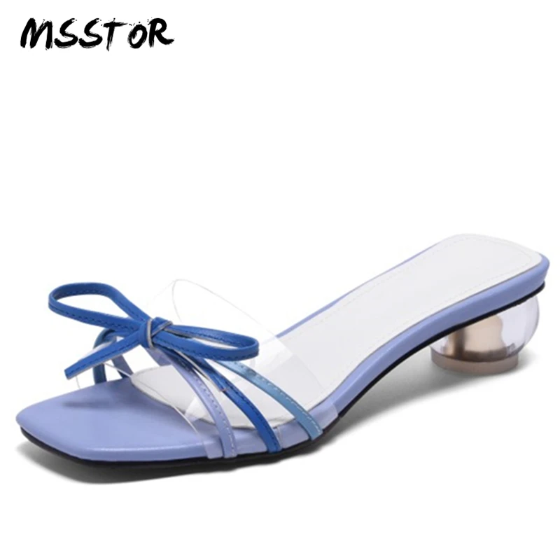 

MSSTOR Butterfly-knot Women Slippers Peep Toe Fashion Causal Mixed Colors Pumps Women Shoes Strange Style Women Summer Shoes