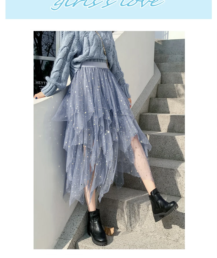 Women's Skirts Summer 2020 New Korean Stars Sequin Elegant High Waist A-line Pleated Elastic Belt School Spring Midi Skirt Femme