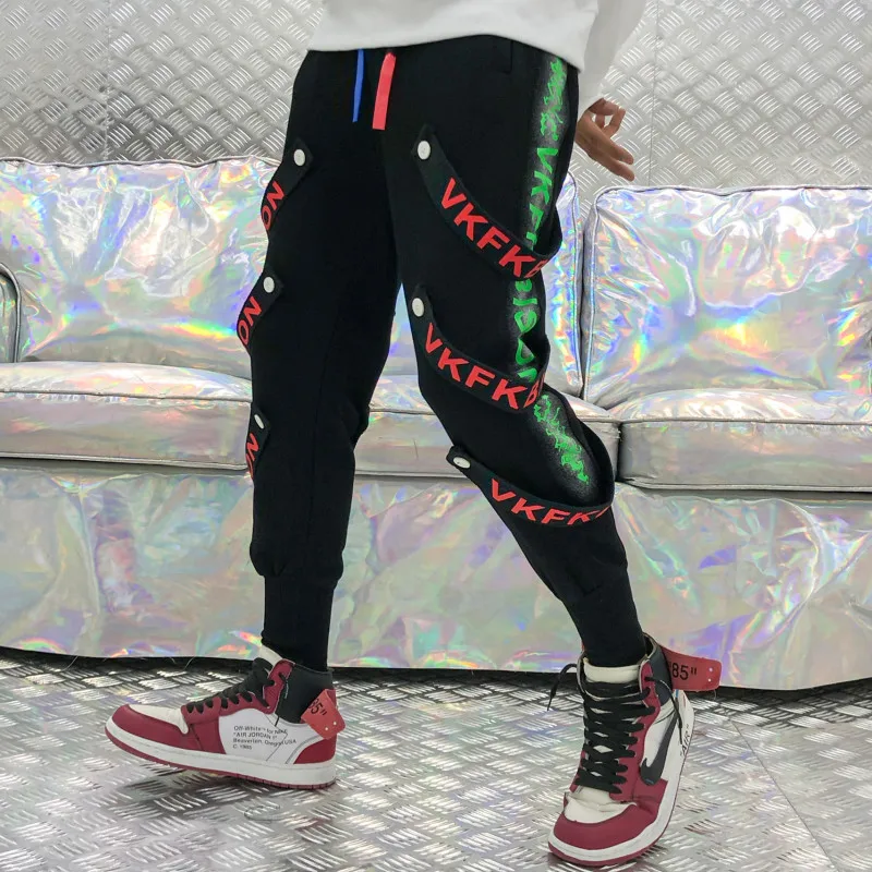 

Ribbon Harem Pants Mens Hip Hop Cotton Cargo Ripped Sweatpants Joggers Trousers Male Fashion Trousers