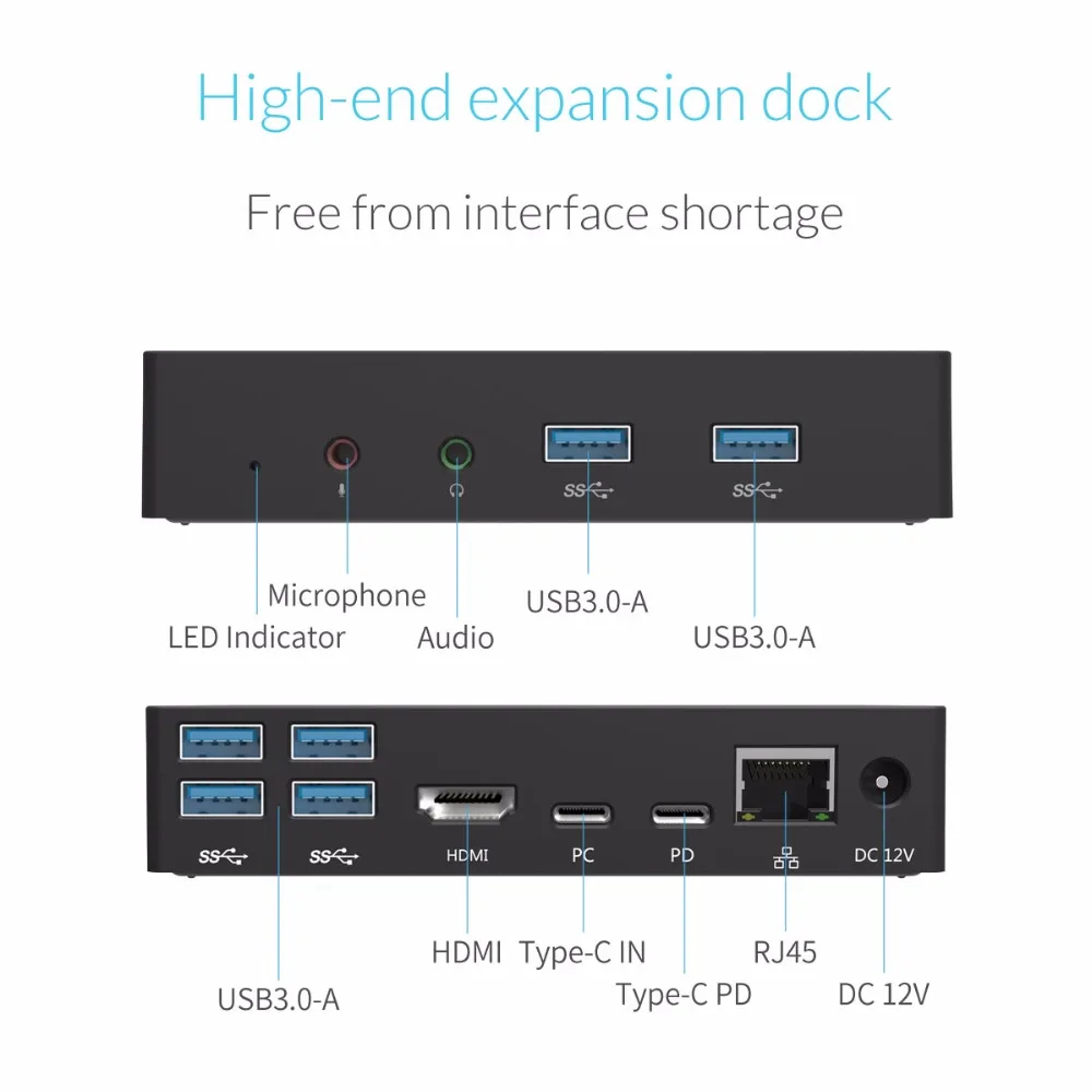  ORICO USB HUB Type-C Universal Docking Station with 6 USB3.0-A Ports and Type-C PD DC 12V RJ45 HDMI