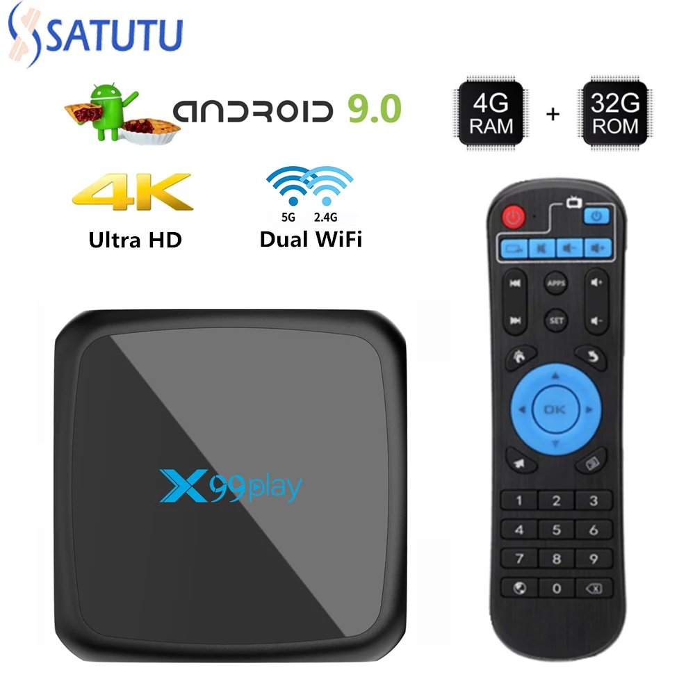 

X99 Play Smart Tv Box Android 9.0 Set Top Box 4K 3D Mi ni Tv Box 2gb 4gb 32gb 64gb Quad Core media player PK X96 MINI HK1 Max mi