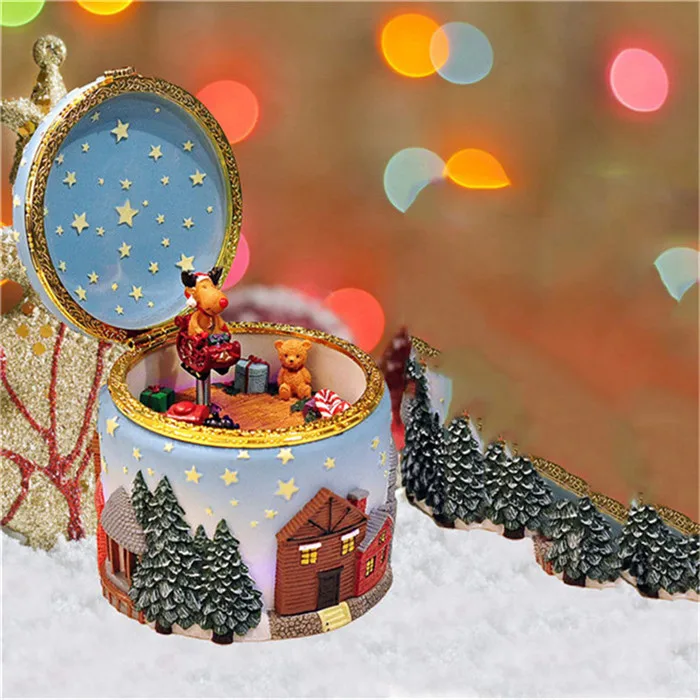 Мультяшная вращающаяся музыкальная шкатулка изделия из смолы светящийся олень Рождественская елка музыкальная шкатулка детские игрушки креативные подарки на день рождения - Цвет: elk