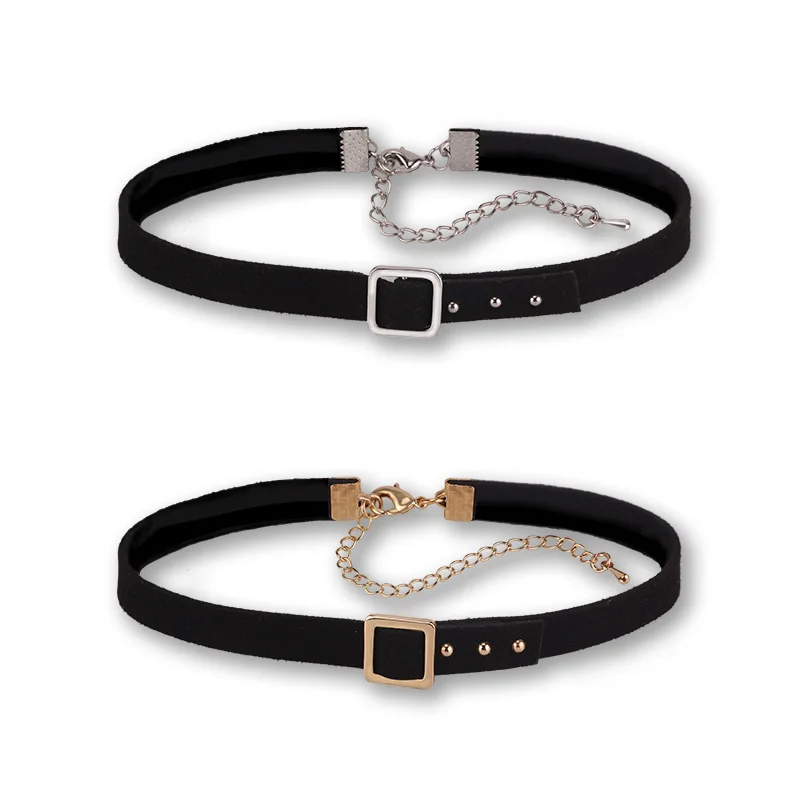 Simple Velvet Choker Necklace For Women Geometric Belt Buckle Chokers