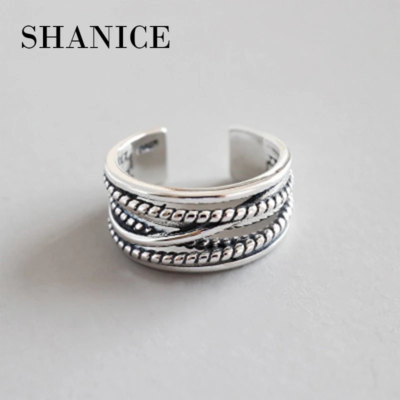 

SHANICE Vintage Multi-layer twist Open Ring Female Jewelry Real Solid 925 Sterling Silver Rings for Women Bagues Femme Cool Punk