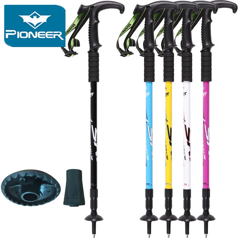 2018 عكاز الرحلات عمود تزلج عصا للمشي قابل للتعديل المشي عصا التسلق صدمة الألومنيوم تسلق التزلج التخييم تلسكوبي قصب