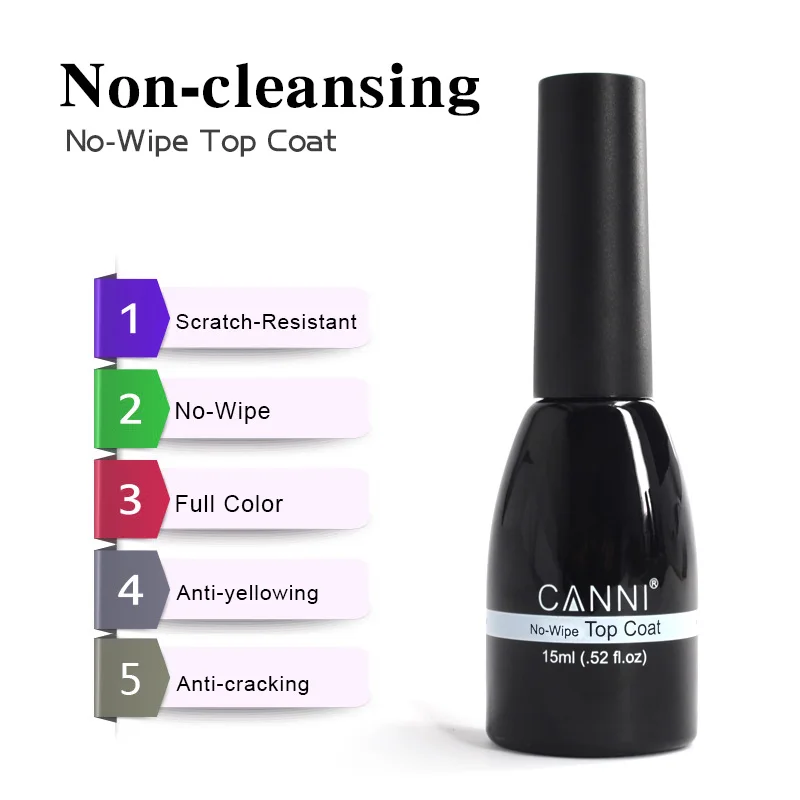 CANNI бренд полный гель для ногтей УФ-светодиодный, быстро сохнут, Лаки резиновая основа для долговечная без вытирания яркие блестящие верхнего покрытия УФ-гель для ногтей - Цвет: NoWipe
