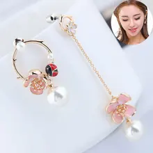 Новые модные ювелирные изделия корейская Золотая эмаль цветок серьги гвоздики насекомые Божья коровка жемчужные серьги женские Девушки Brincos