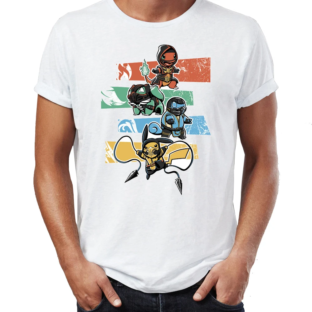 

Men's T Shirt Mortal Kombat Pokemon Mashup Starters Squirtle Pikachu Scorpion Awesome Illustration Artwork Printed Tee