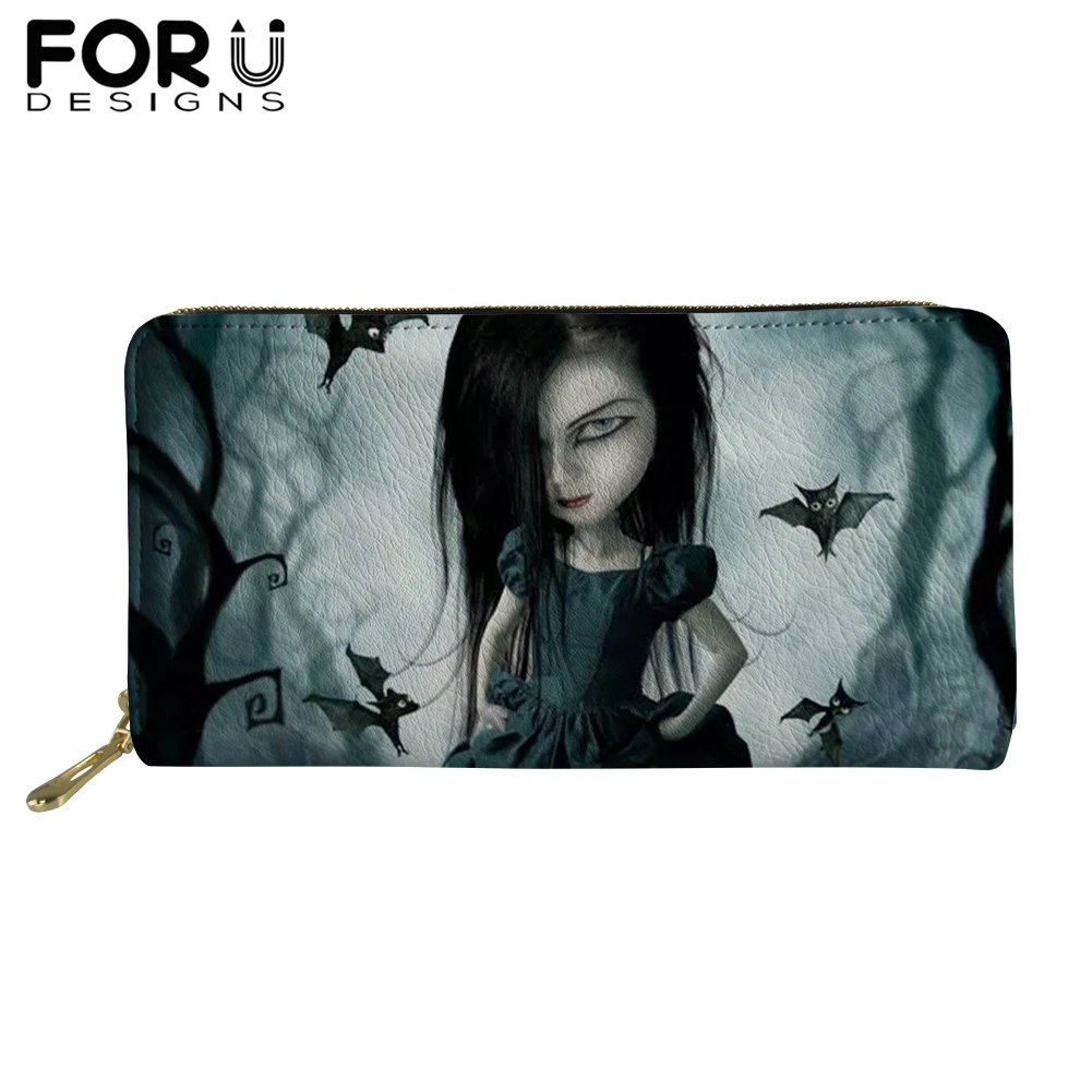 

FORUDESIGNS Brand PU Leather Wallets for Woman Lady Gothic Dark Art 3D Print Zipper Purses Girls Money Coin Bag Card Holders