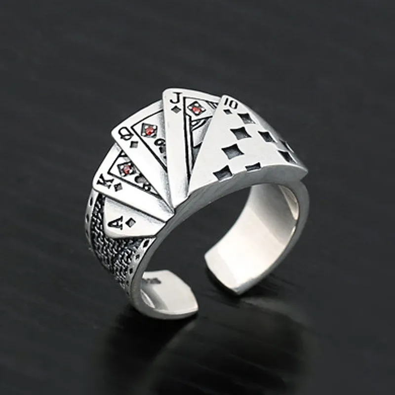 Punk Poker Design Signet Rings Fancy Straight Flush Resizable Ring For Women Men Vintage Personalized Jewelry Aneis Masculino