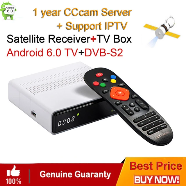 

GTmedia GTS Android 6.0 4K TV BOX Combo HD DVB-S2 Satellite Receiver built-in WIFI with 1 Year free cccam+1 year IPTV TV Box