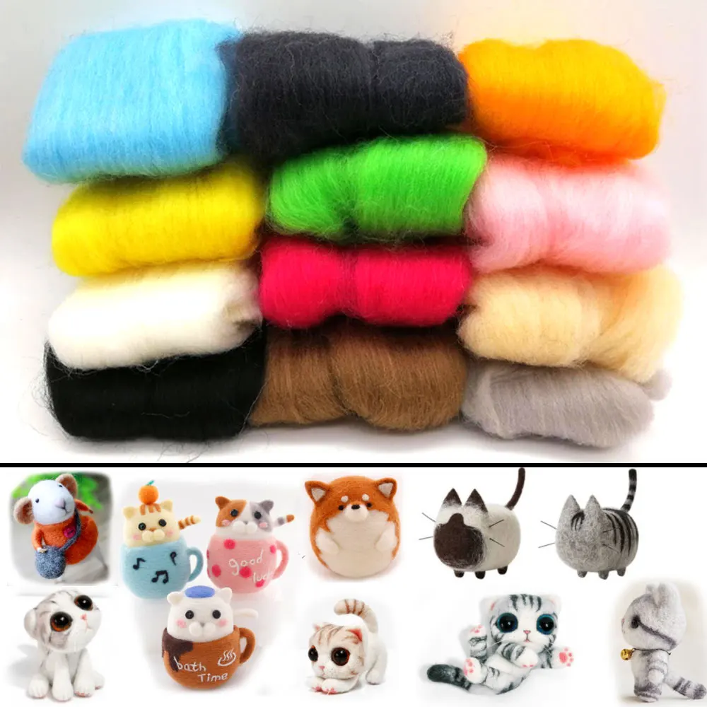 

1 Set Felt Craft Tools Set DIY Felt Wool Set Wool Felt Material Package for Needles Free Shipping 5g X 12 Colors