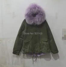 new winter women coat parkas army green Large raccoon fur collar hooded light purple inside woman coat outwear clothing