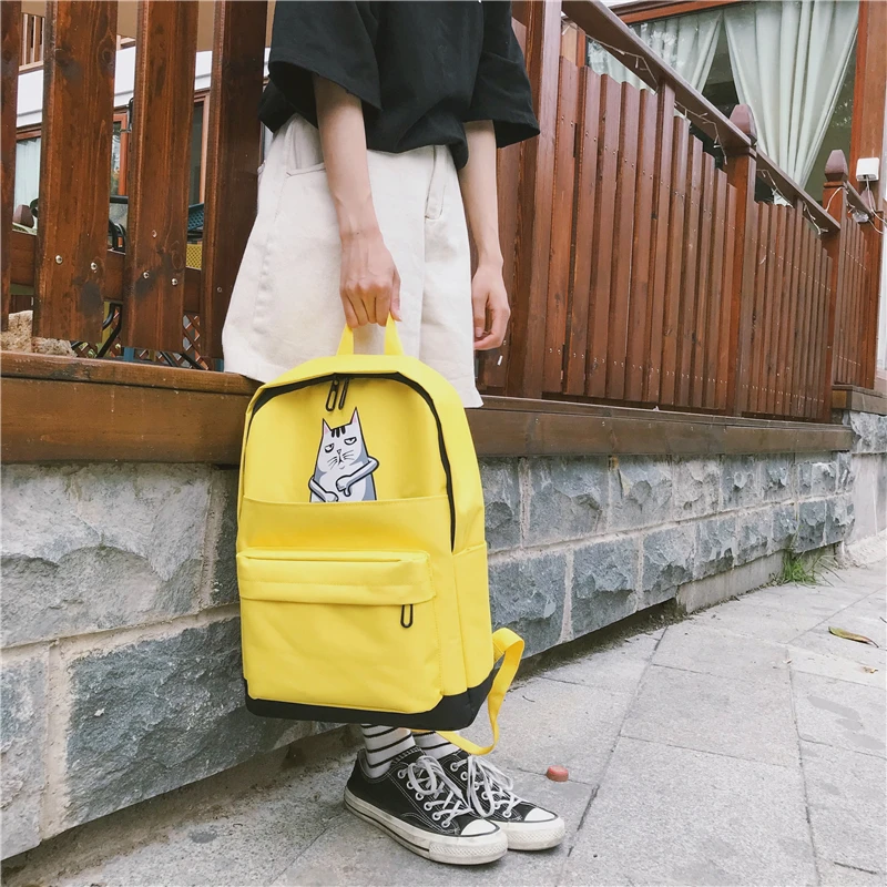 Menghuo Casual Women School Backpack Lovely Cat Printed Canvas Backpack Teenager Girls Large Capacity Ladies School Bag Mochilas (23)